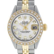 Rolex Ladies Quickset Two Tone White Diamond Datejust Wristwatch 26MM