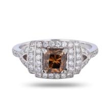 1.25 ctw Fancy Dark Brown SI3 CLARITY CENTER Diamond Platinum Ring (1.78 ctw Dia