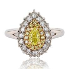 0.42 ctw Fancy Yellow CENTER Diamond 14K Yellow and White Gold Ring (0.99 ctw Di