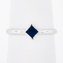 NEW Petite 14k White Gold 0.25 ctw Square Step Cut Bezel Sapphire Solitaire Ring
