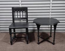 Antique Hexagonal Side Table And Chair