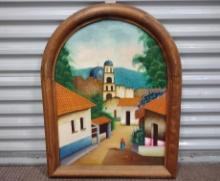 Vintage Framed Mexican Village Art Print
