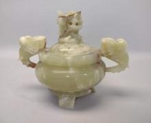 Vintage Chinese Carved Dragon Jade Censer Incense Burner