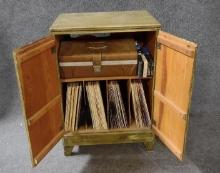 Vintage Record Cabinet With Contents