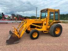 1984 John Deere 401D skip loader, cab w/heat, shuttle trans, diesel engine, rear turf tires, 3pt,