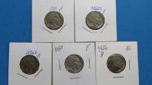 Lot of Buffalo Nickels - 5 Coins total