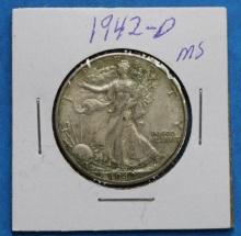 1942-D Walking Liberty Silver Half Dollar Coin