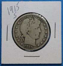 1915-S Barber Silver Half Dollar Coin