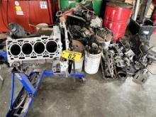 LOT OF ENGINE BLOCKS & AUTOMOTIVE PARTS IN FRONT & REAR CORNERS OF SHOP