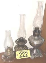 BID PRICE X 3 - (3) ASSORTED VINTAGE KEROSENE LAMPS