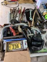 MISC. TOOL LOT: HAMMERS, PIPE WRENCH, FILE-N-GUIDE #G-109