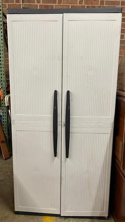 White Plastic Storage Cabinet with Shelves and Two Doors