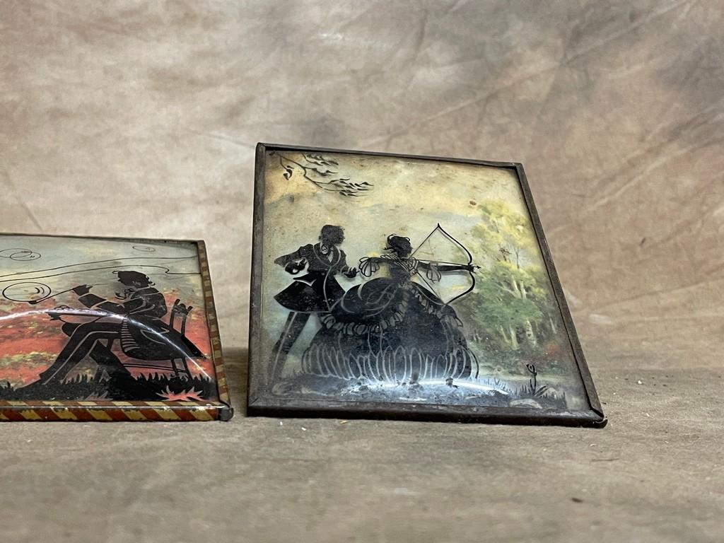 Lot Of 3 Antique Silhouette Bubble Glass Pictures In Metal Frames