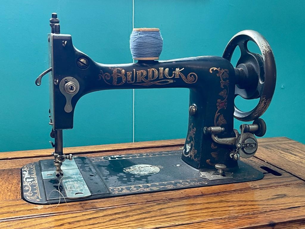 Antique Burdick Pedal Sewing Machine in Wooden Case