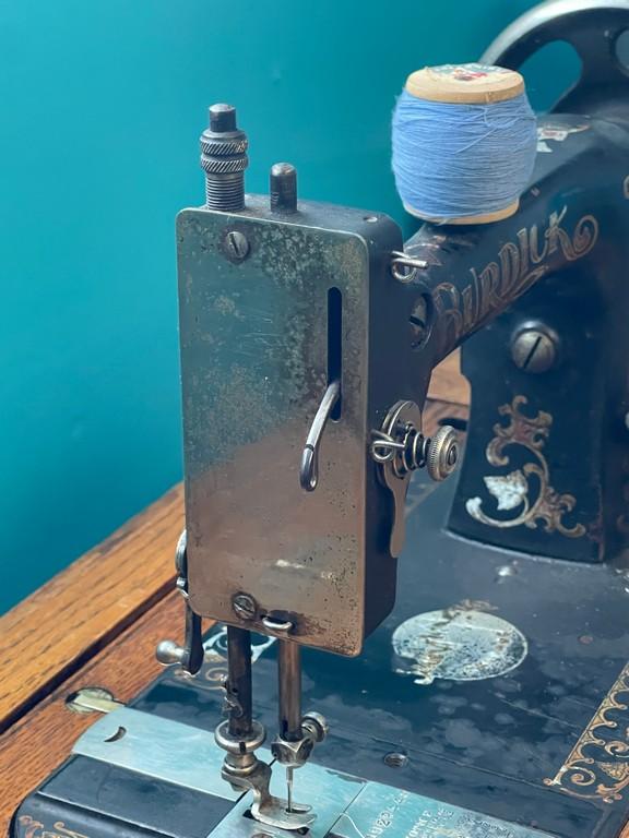Antique Burdick Pedal Sewing Machine in Wooden Case