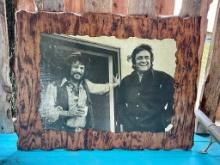 Wooden Mounted Photo of Johnny Cash and Waylon Jennings