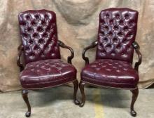 Wonderful Pair Of Rich Burgundy Color Tufted Back Faux Leather Armchairs