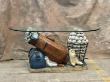 Golfers Themed Glass Top Coffee Table