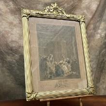 19th Century French Engraving In Gold Painted Wood & Plaster Frame