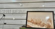 Stout Brewing Company Plexiglass Sign & Framed Photo Of Men Eating Lunch On Empire State Building