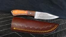 256-512 Layer Pattern Welded Skinner Made from 1095/15N20 Steels with Double Stitched Leather Sheath