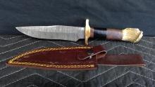 256-512 Layer Pattern Welded Bowie made from 1095/15N20 Steels  with Double Stitched Leather Sheath