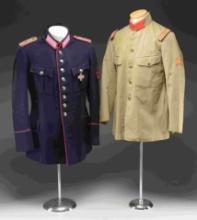 5 WWII GERMAN UNIFORMS & A PAIR OF BLACK BOOTS