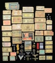 WWII GERMAN MEDALS, BADGES, COINS, BANK NOTES, &