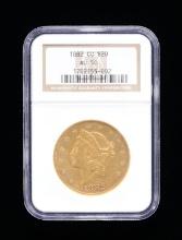 1882-CC $20 LIBERTY HEAD GOLD DOUBLE EAGLE AU 50.