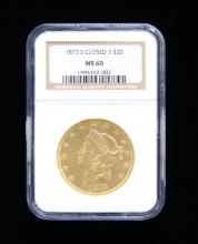 1873-S LIBERTY GOLD DOUBLE EAGLE $20 COIN.