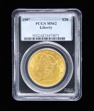 1907 US GOLD $20 LIBERTY HEAD DOUBLE EAGLE.