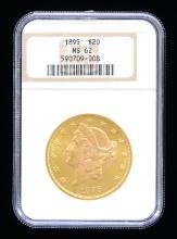 1895 $20 LIBERTY HEAD DOUBLE EAGLE GOLD COIN.