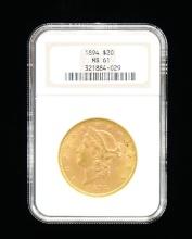 1894 $20 LIBERTY GOLD COIN MS 61.