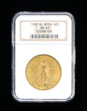 1908 NO-MOTTO $20 GOLD ST. GAUDENS DOUBLE EAGLE