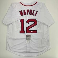 Autographed/Signed Mike Napoli Boston Red Sox White Baseball Jersey JSA COA