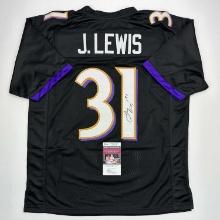 Autographed/Signed Jamal Lewis Baltimore Black Football Jersey JSA COA