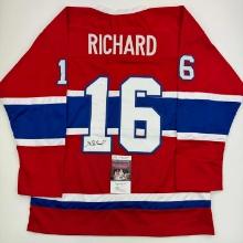 Autographed/Signed Henri Richard Montreal Red Hockey Jersey JSA COA