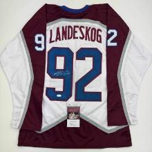 Autographed/Signed Gabriel Landeskog White Colorado Hockey Jersey JSA COA