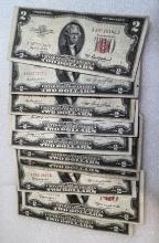 (10) 1953 $2 Red Seal Notes