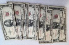 (10) 1953 $5 Red Seal Notes
