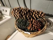 Wicker Basket & Pine Cones