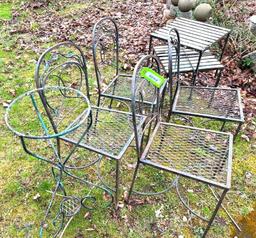 (4) Iron Chairs, (2) Tables & Planter