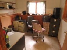 Office Lot Incl. Filing Cabinets, Double Pedestal Desk, Chairs