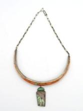 Raymond Sequaptewa Silver, Tiger Paw Shell and Turquoise Necklace