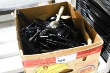 1 LOT - BOX OF SCOOPS, SPOONS, & TONGS