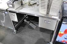 4' STAINLESS STEEL TABLE ON CASTERS W/ 2-DRAWERS