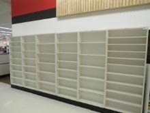 16FT WOOD PHARMACY SHELVING WITH 7-INCH SHELVES - ONE LOT