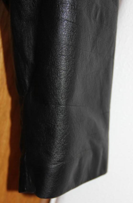 Full Length Black Leather Coat with Fur Collar