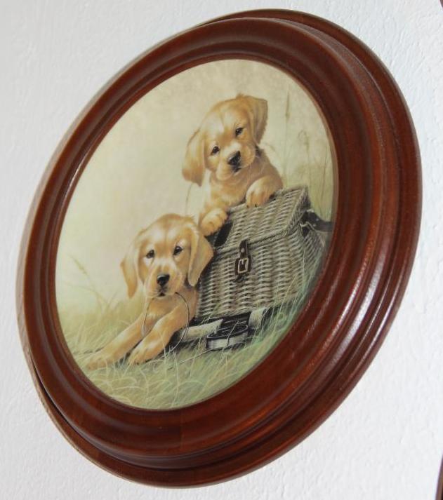 8 Dog-Themed Collector Plates by Knowles in Wood Frames