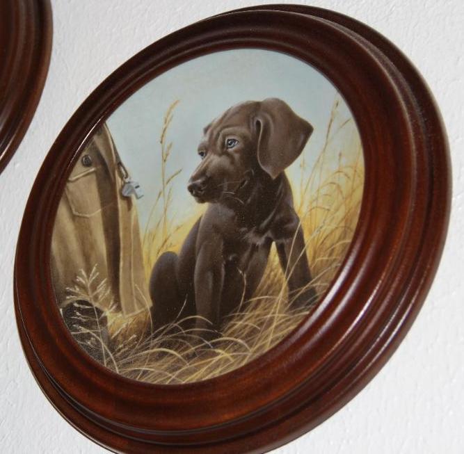 8 Dog-Themed Collector Plates by Knowles in Wood Frames